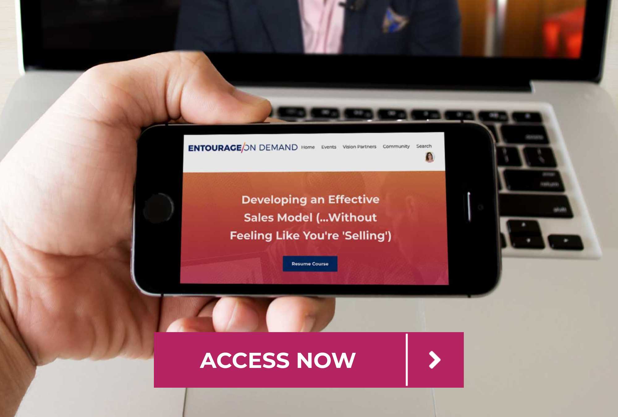 Phone and laptop showing a Developing An Effective Sales Model short course - button to access now