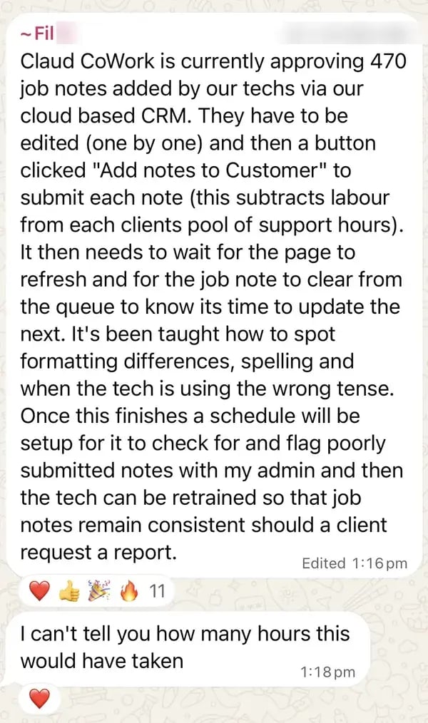 AI automation approves 470 job notes in the business CRM