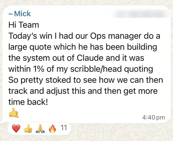 Ops manager builds a quote with Claude within 1% of the owner's estimate