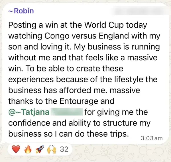 Member watches the World Cup with their son while the business runs without them