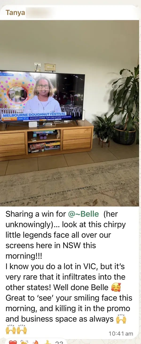 Member celebrates a fellow member appearing on TV