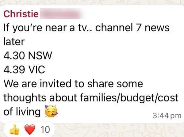 Member invited to appear on Channel 7 news