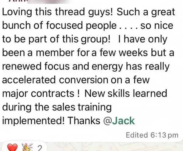 New member lifts conversion on major contracts after sales training