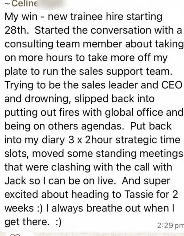 Member hires a trainee and blocks out strategic time in the diary